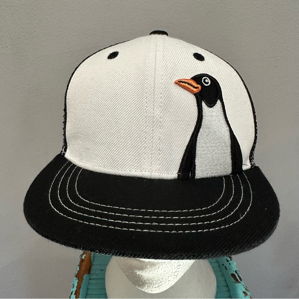 Aksels Penguin Trucker Hat Under Bill Graphic Black White Cap Adjustable
